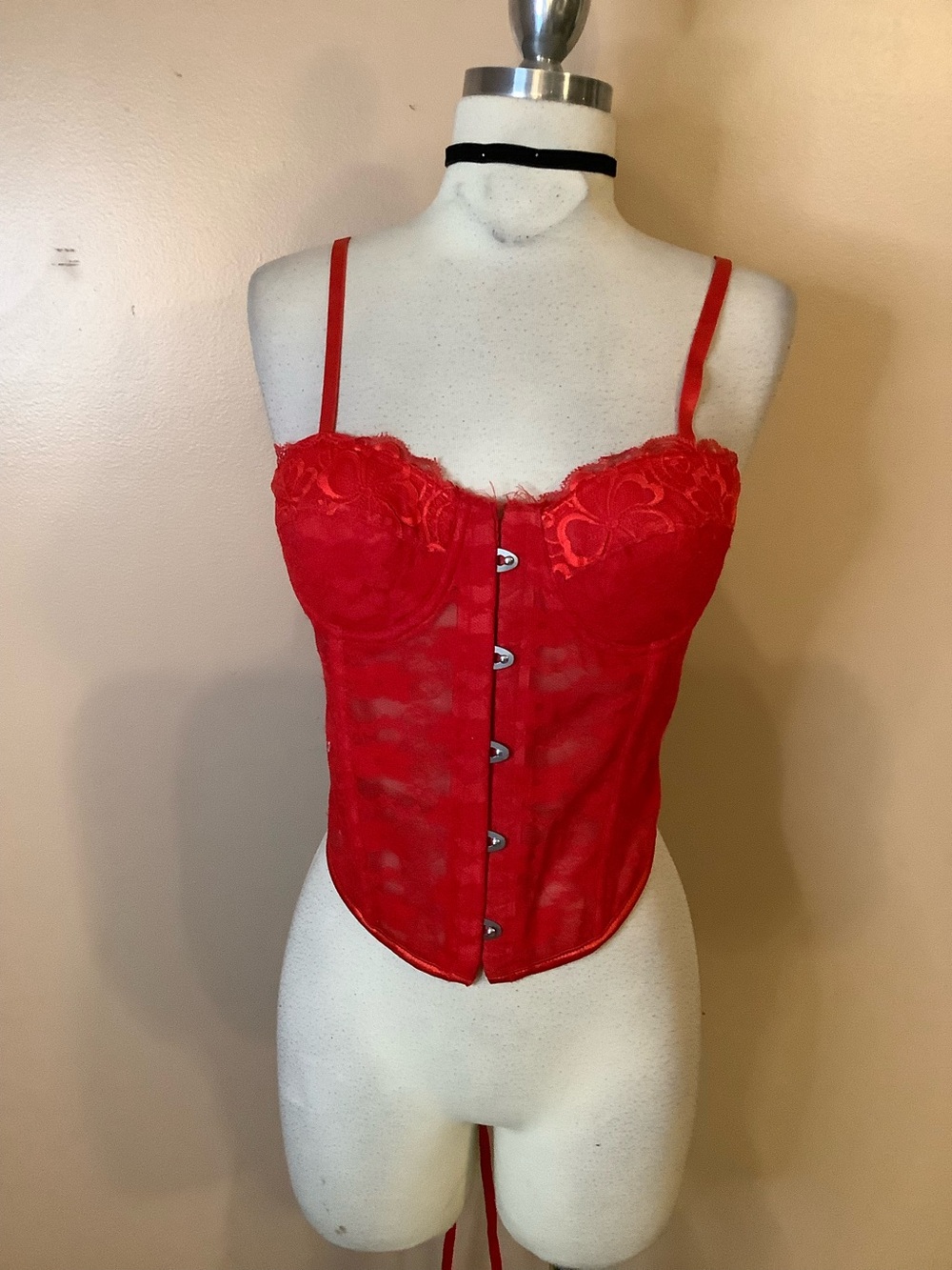 Unbranded Red Lace Corset Bustier Top Sweetheart Hook & Eye Closure Small 4/6
